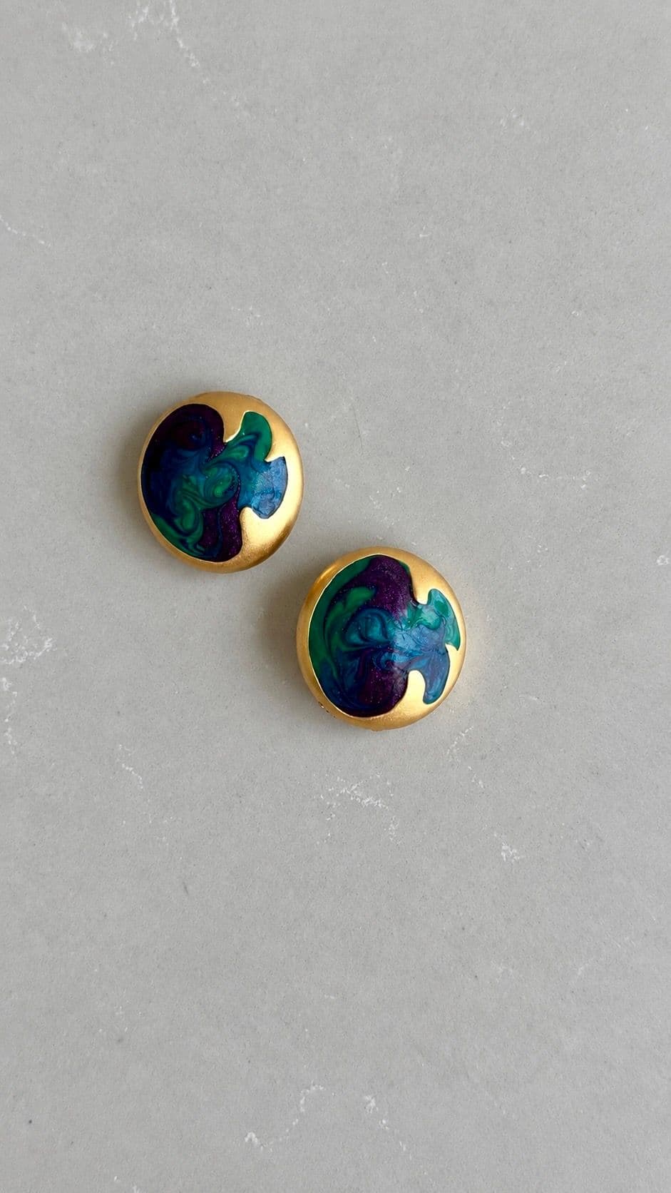 Turquoise, green & purple enamel earrings 1