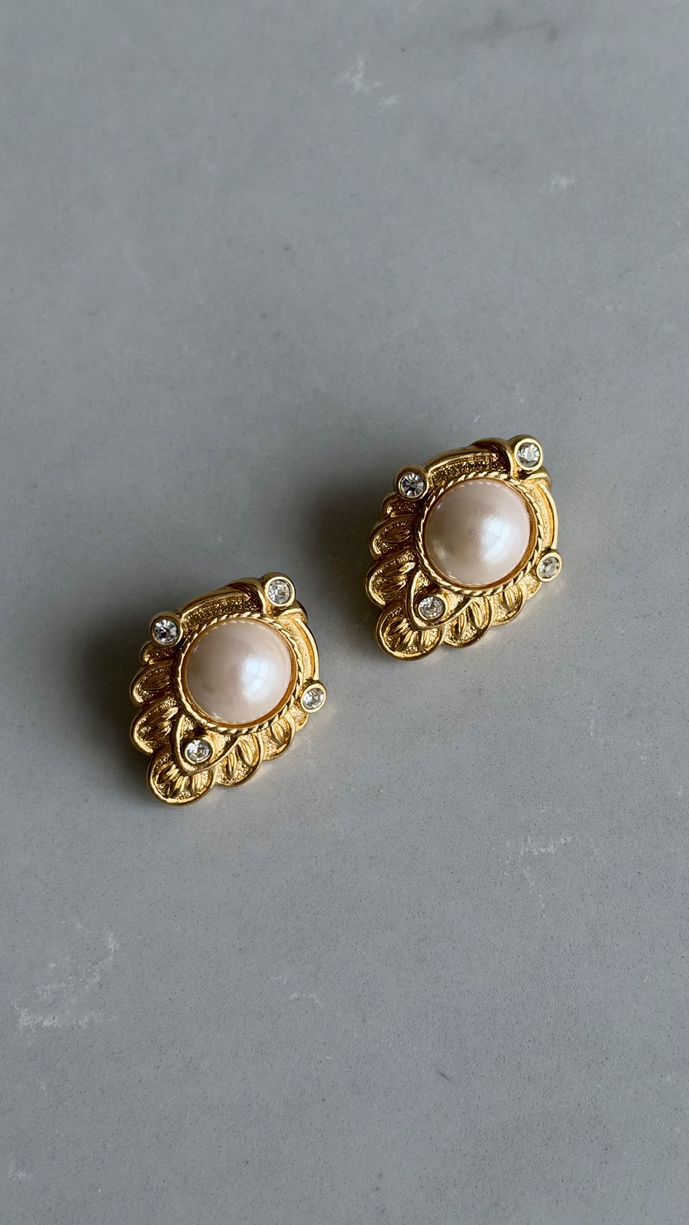 Signed faux pearl crystal earrings 1