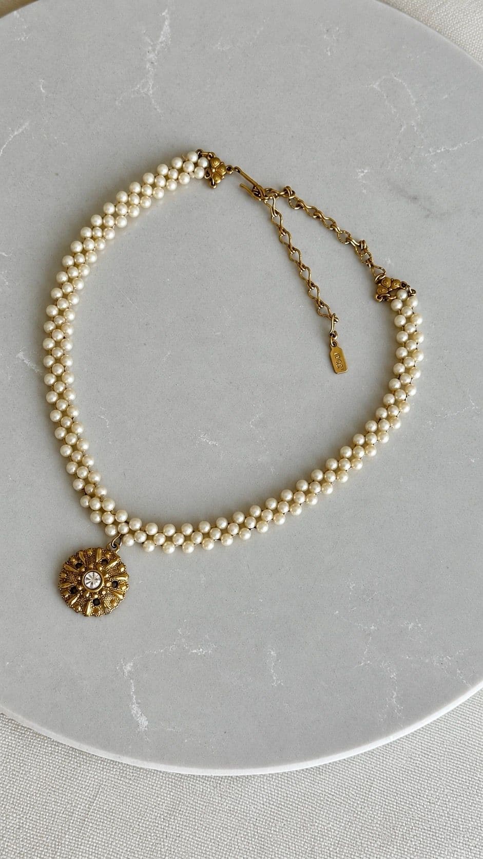 Signed faux pearl necklace