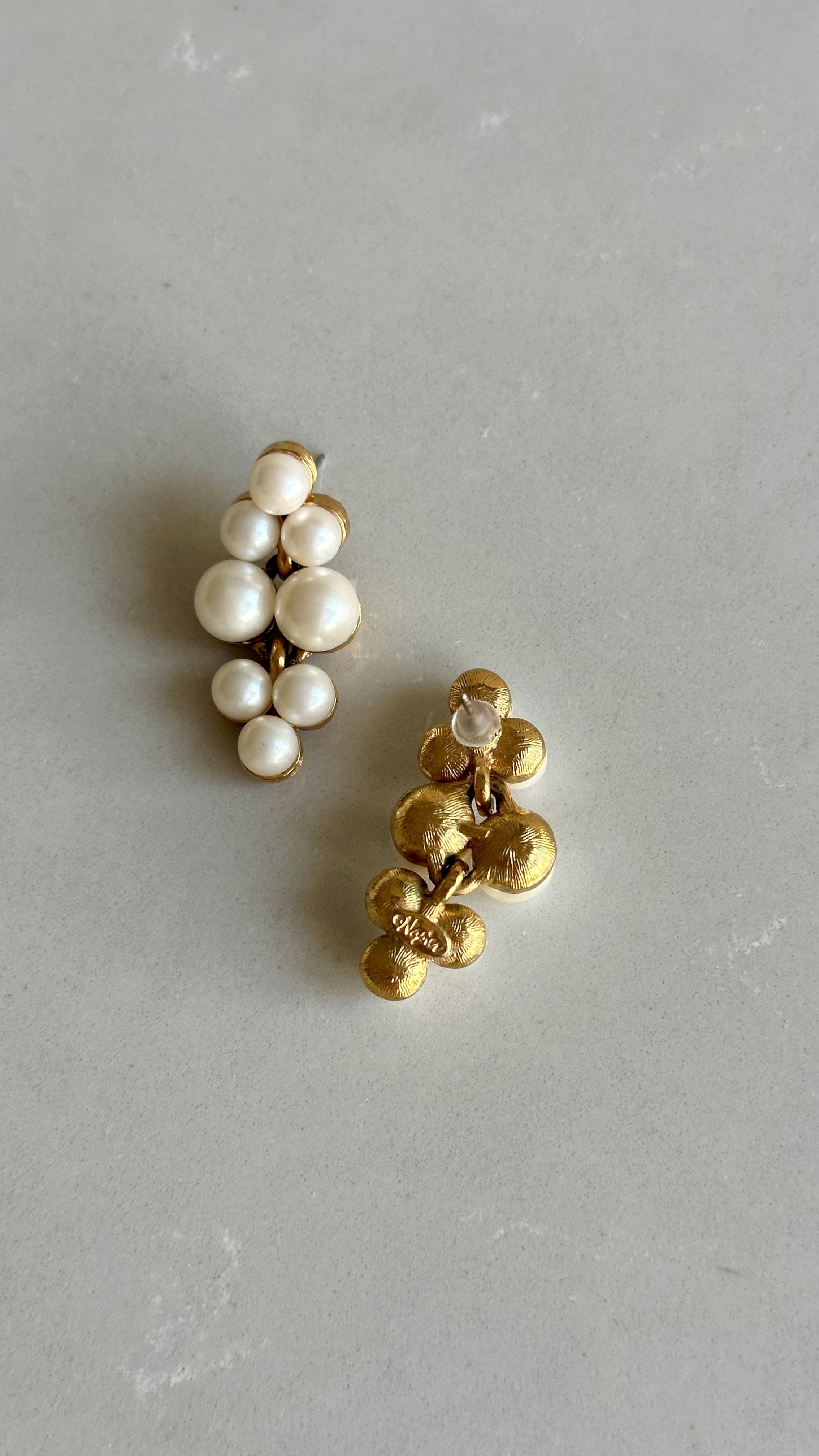 Signed faux pearl earrings 2