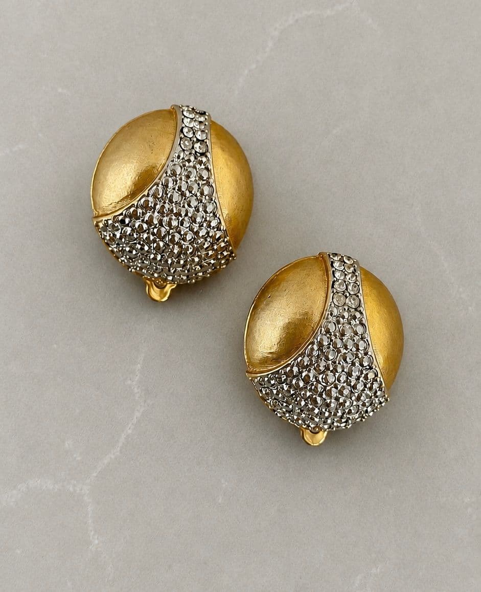 Crystal embellished gold tone round earrings 1