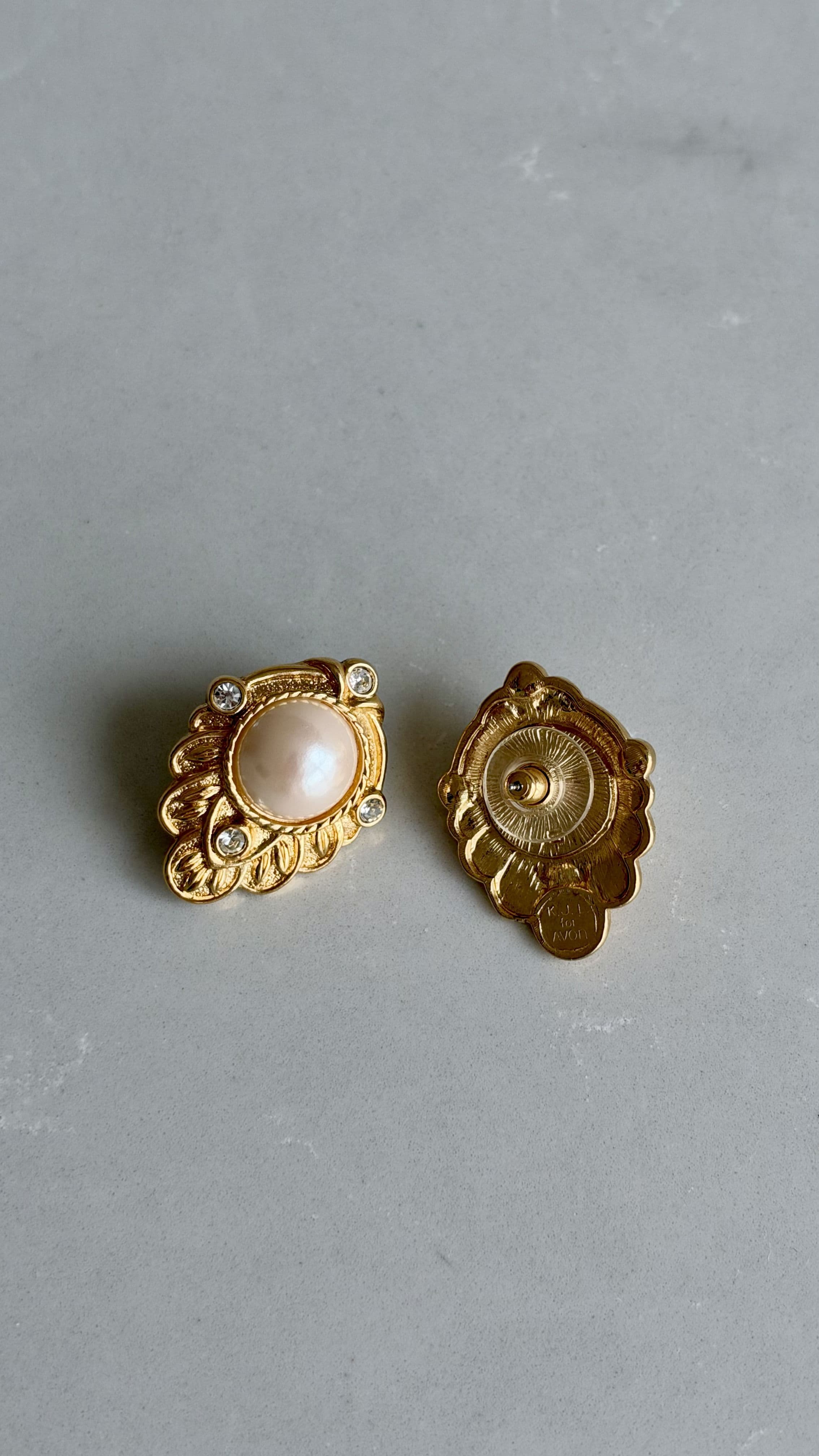 Signed faux pearl crystal earrings 2