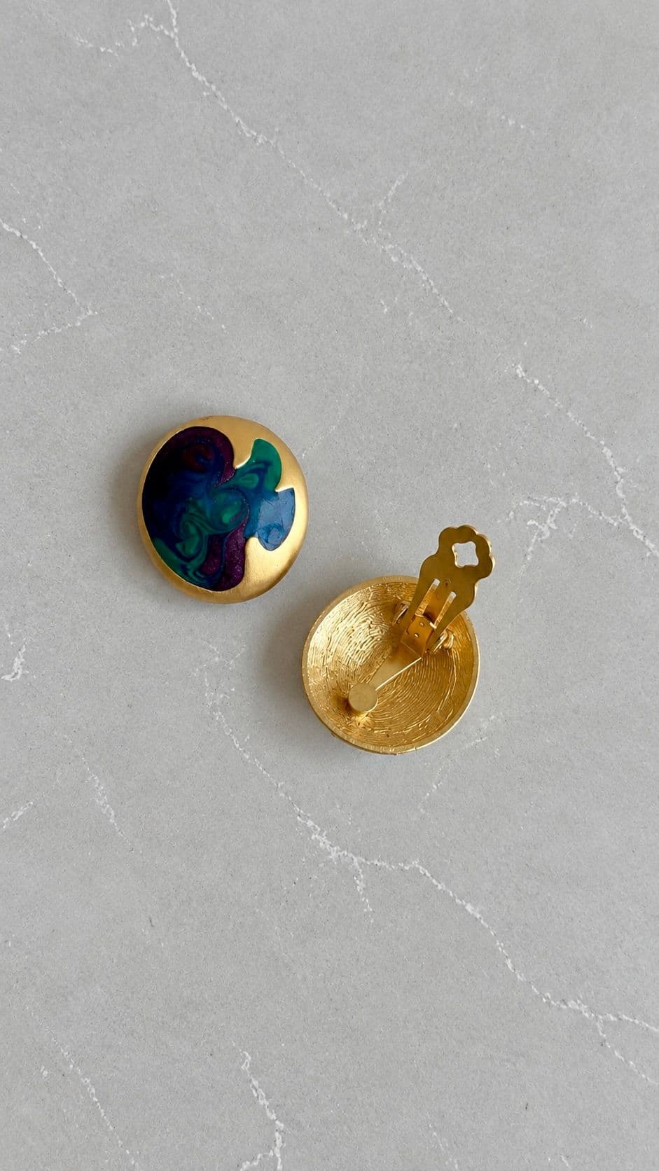 Turquoise, green & purple enamel earrings 3
