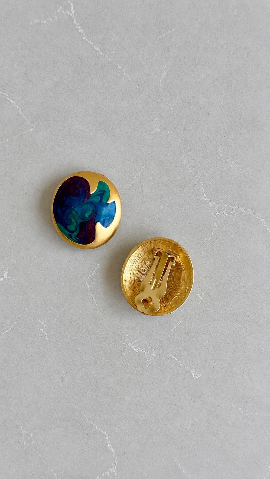 Turquoise, green & purple enamel earrings 2